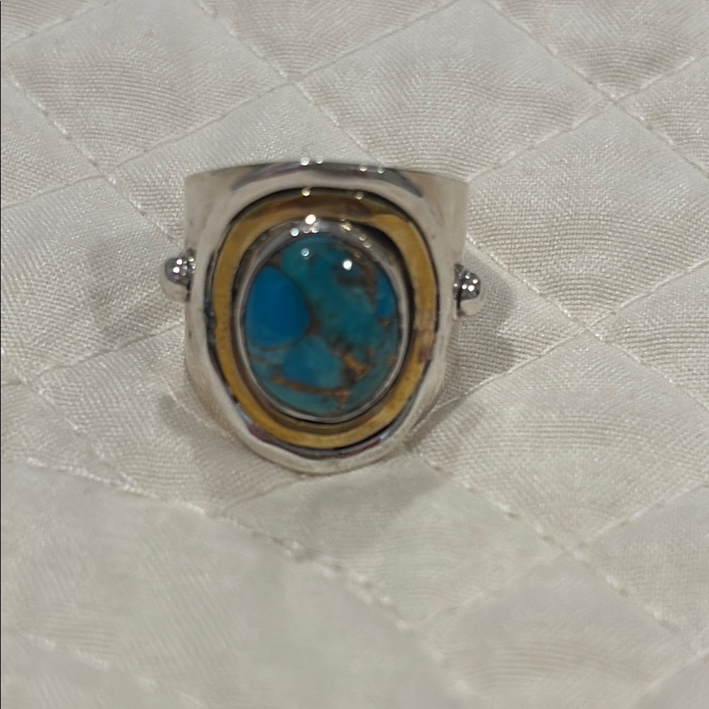925 Silver and Gold Turquoise Ring